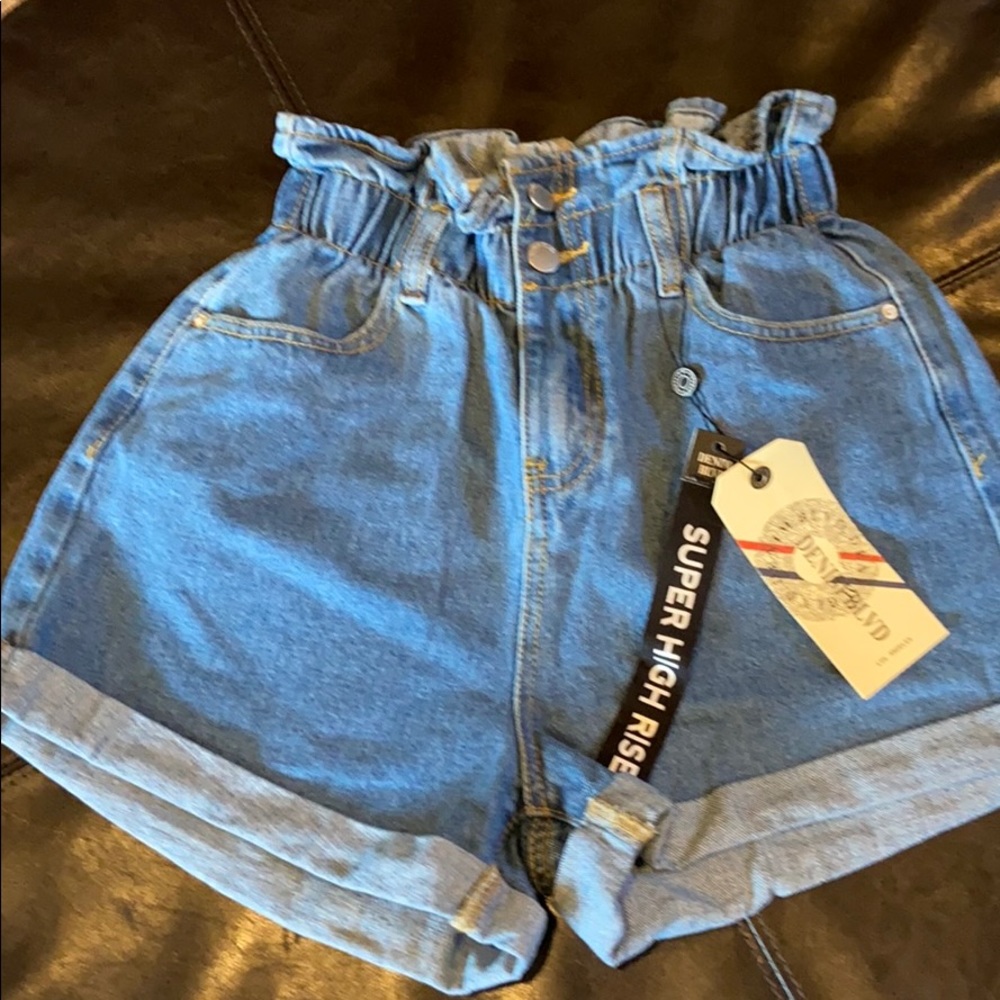 Paper bag denim shorts. Super high rise.